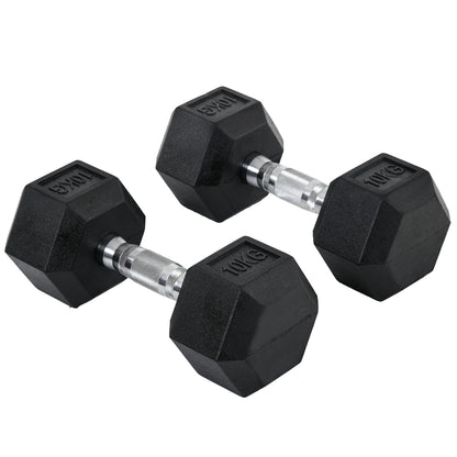 HOMCOM 2x10kg Hex Dumbbells Set Rubber Dumbbells Weight Lifting Equipment Fitnes