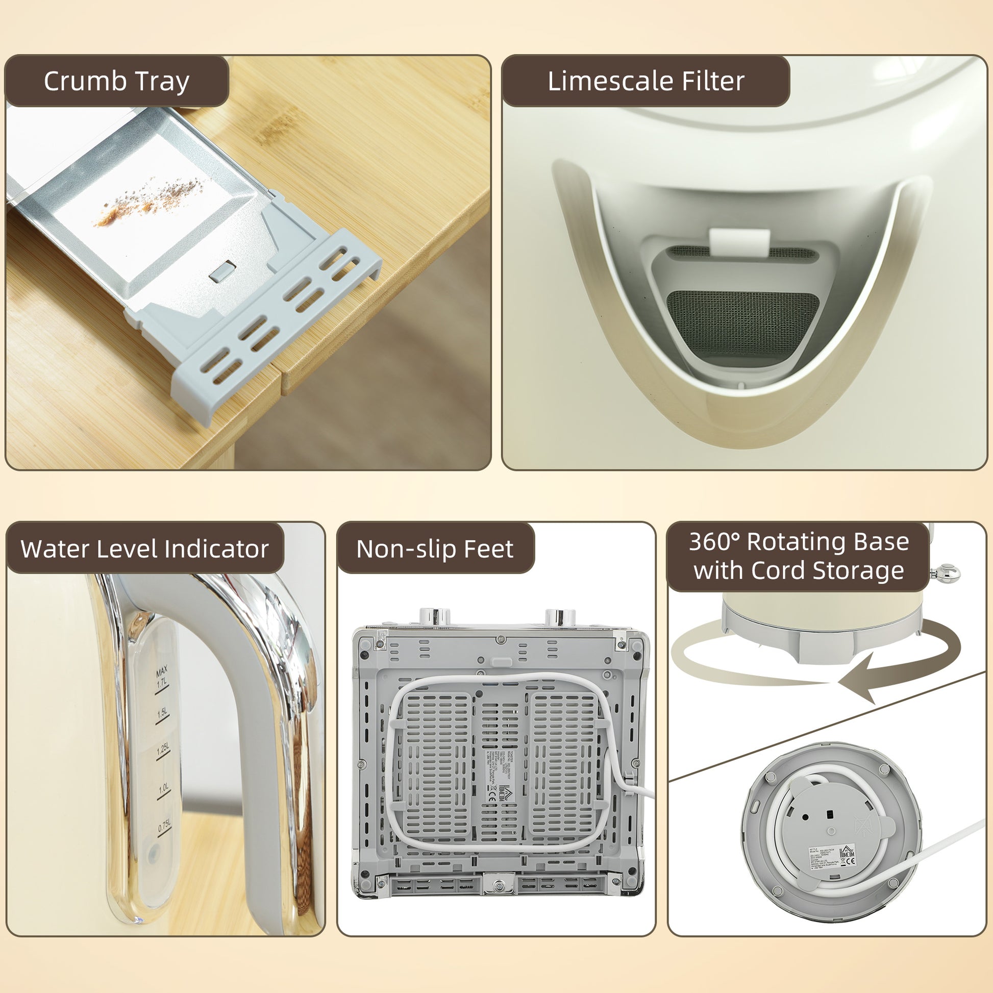 HOMCOM Retro 3000W Kettle and Toaster Set - Cream--ChewyGames-ChewyGames