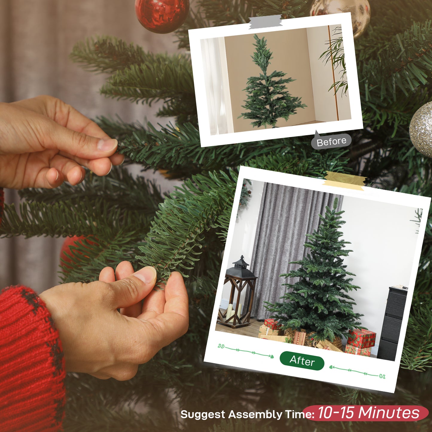 HOMCOM 5ft Artificial Christmas Tree with Realistic Branches, Easy Assembly - Green