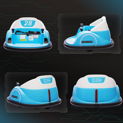 AIYAPLAY 360° Rotation Kids Bumper Car, 12V Waltz Car with Remote Control, Dual Joystick, Music, Lights, Light Blue