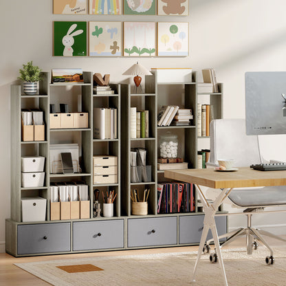 HOMCOM 12 Shelf Storage Unit, with Drawers - Graphite Wood Effect--ChewyGames-ChewyGames