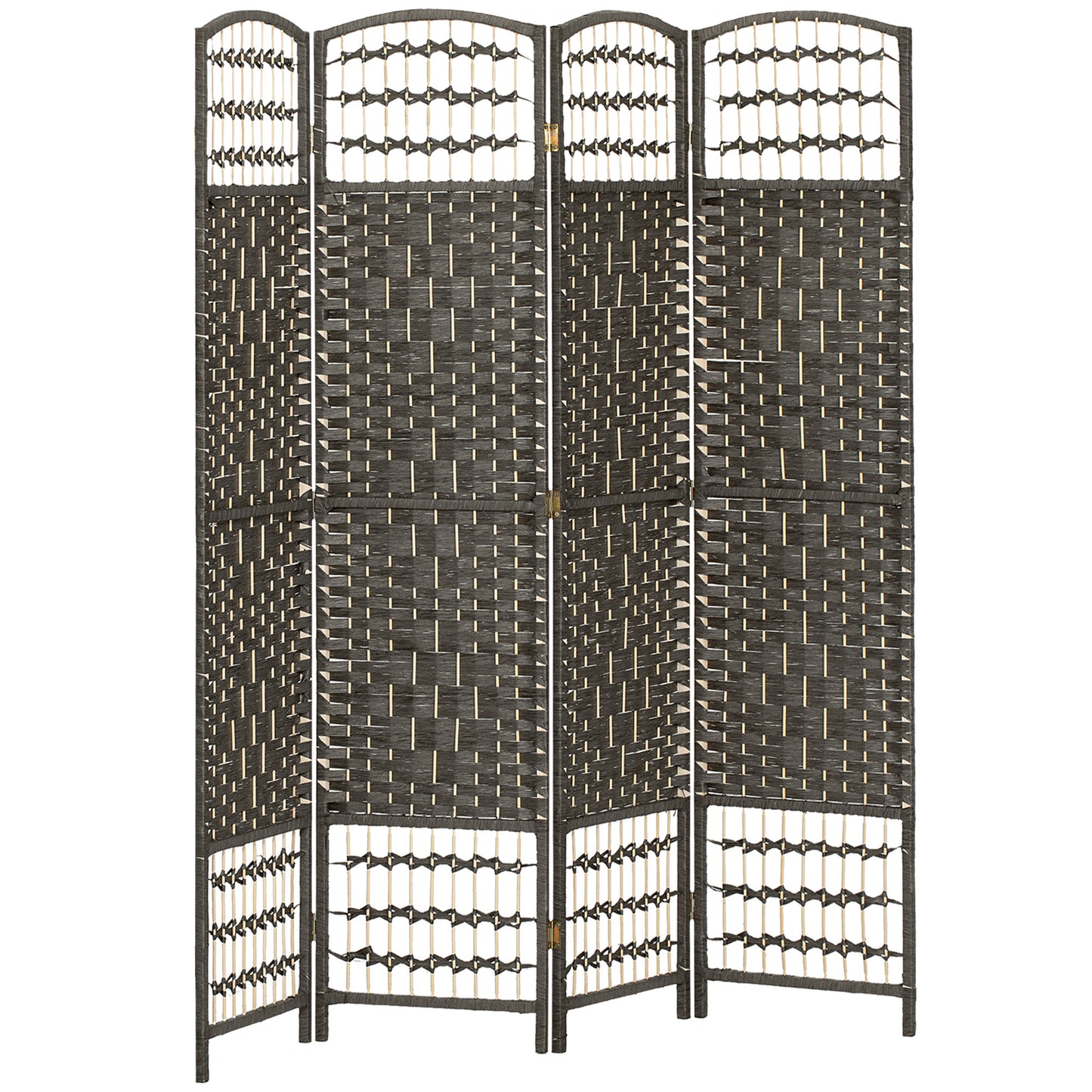 HOMCOM 4 Panel Folding Privacy Screen, Room Divider with Pine Wood Frame for Living Room and Office, Dark Grey