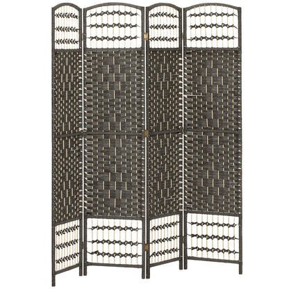 HOMCOM 4 Panel Folding Privacy Screen, Room Divider with Pine Wood Frame for Living Room and Office, Dark Grey