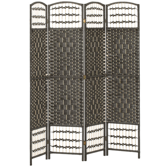 HOMCOM 4 Panel Folding Privacy Screen, Room Divider with Pine Wood Frame for Living Room and Office, Dark Grey