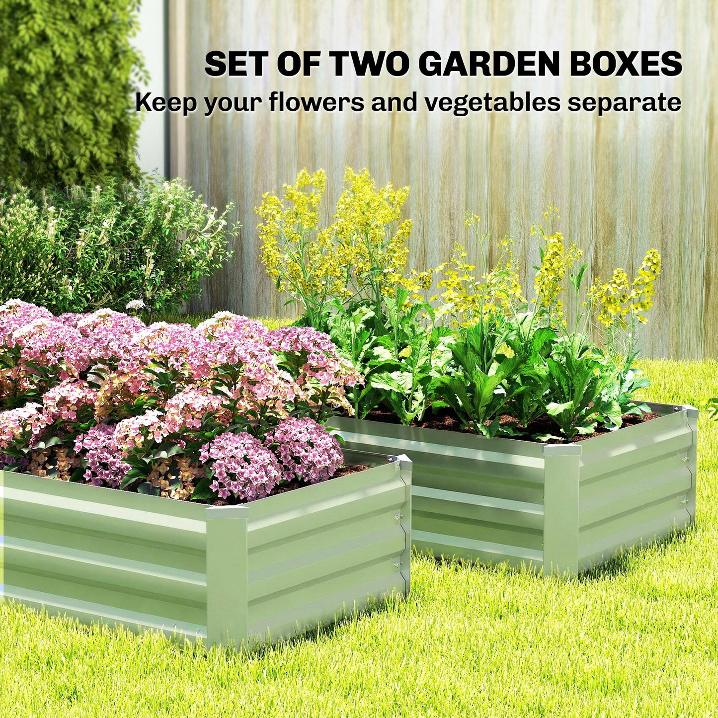 Outsunny Set of Two 100 x 60cm Steel Planter Boxes - Light Green