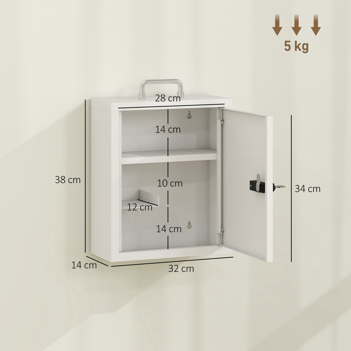 HOMCOM Wall Mount Medicine Cabinet with Combination and Key Lock, 3 Tier Steel First Aid Cabinet, White