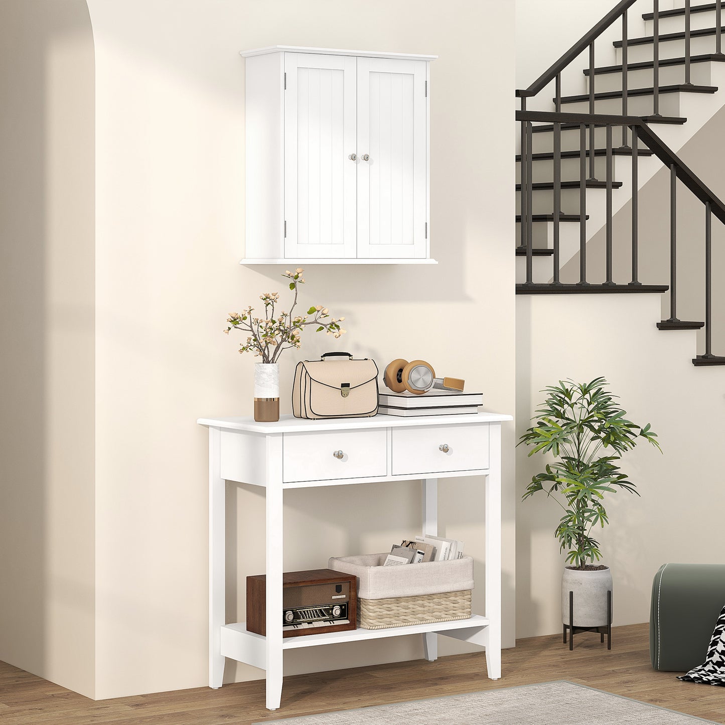 HOMCOM Bathroom Wall Cabinet, 3-Tier Wall-Mounted Bathroom Storage Cabinet with Adjustable Shelf, White