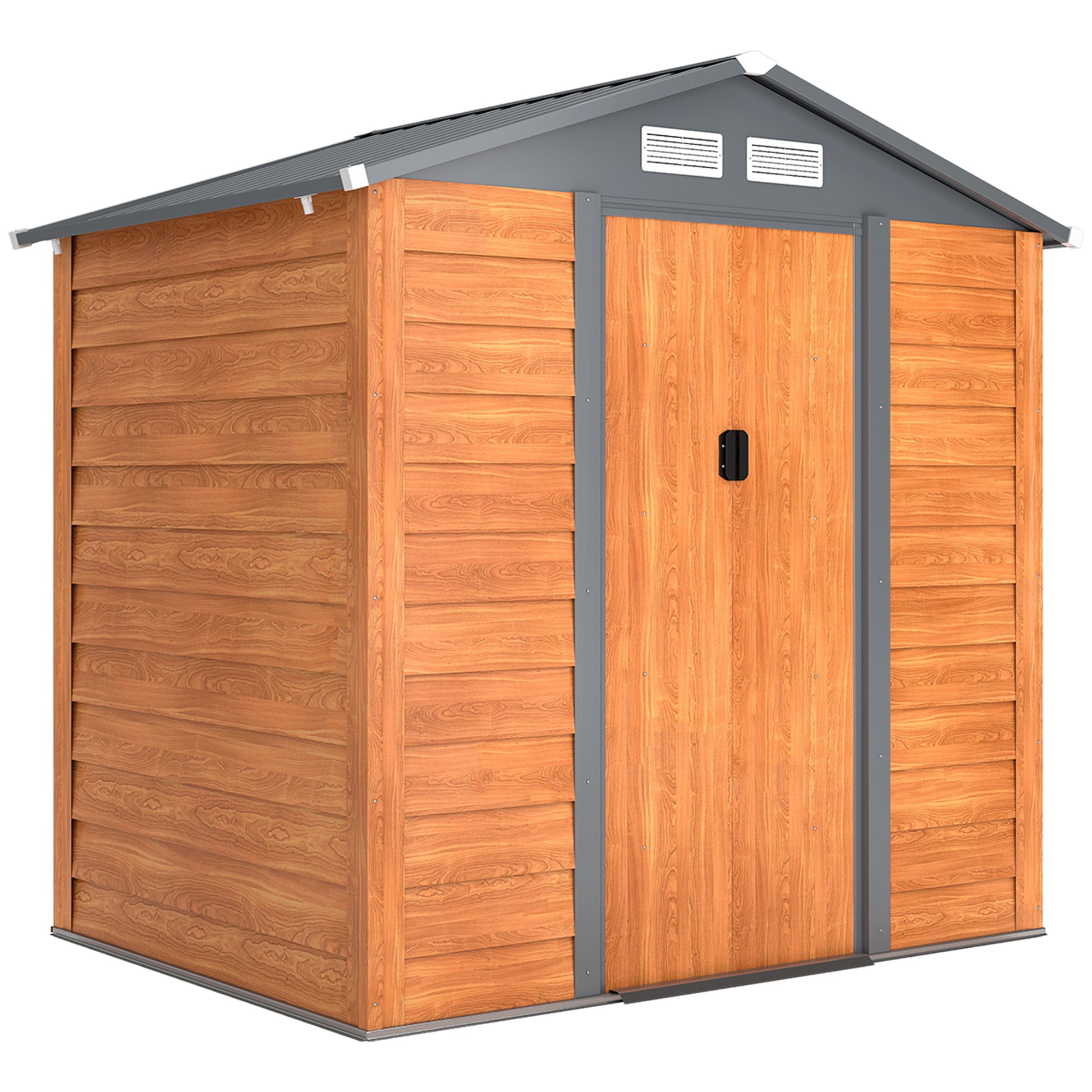 Outsunny 6.5 x 5ft Metal Garden Shed, House Hut Gardening Tool Storage with Ventilations, Sliding Door, Sloped Roof for Garden, Patio, Brown--ChewyGames-ChewyGames