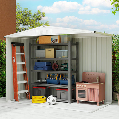 Outsunny 8 x 4 ft Metal Garden Shed, Garden Storage Shed with Window, 4 Vents and Lockable Door, Waterproof Galvanised Steel Tool Storage Shed, Light Grey