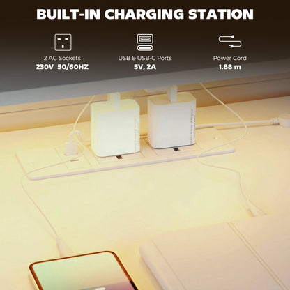 HOMCOM 147cm Gaming Desk with Charging Station and Monitor Stand, Computer Table for Home Office with RGB Lights, White