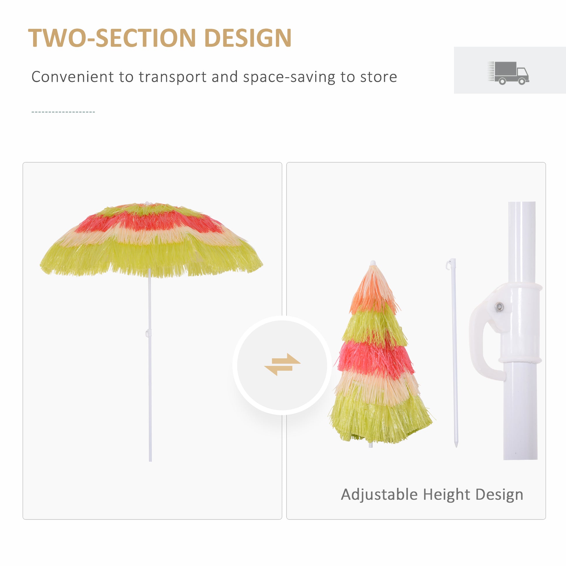Outsunny 1.6m Garden Hawaii Parasol, Patio Beach Sun Umbrella Sunshade Hawaiian Folding Tilting Crank Parasol (Multicolour)-Parasols-ChewyGames-ChewyGames
