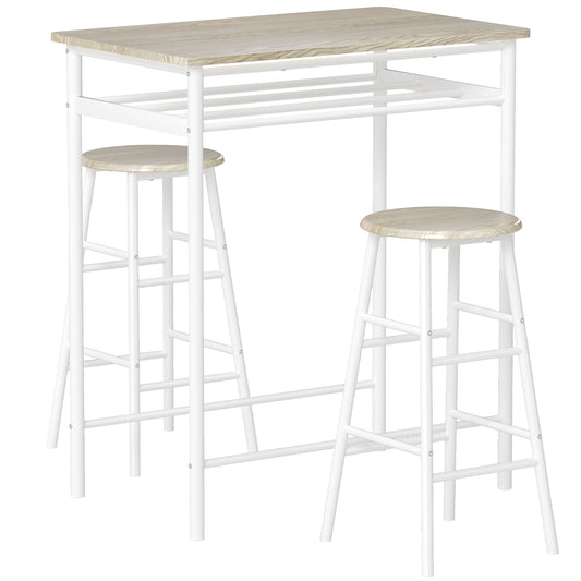 HOMCOM Bar Table Set, Bar Table and Stools Set, Footrest and Storage Shelf, for Kitchen, Dining Room, Pub, Cafe, White and Oak--ChewyGames-ChewyGames