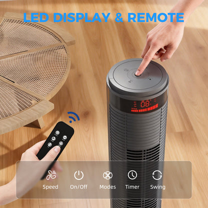 HOMCOM Oscillating Tower Fan Remote Control 3 Speed Modes Cooling Machine, Grey