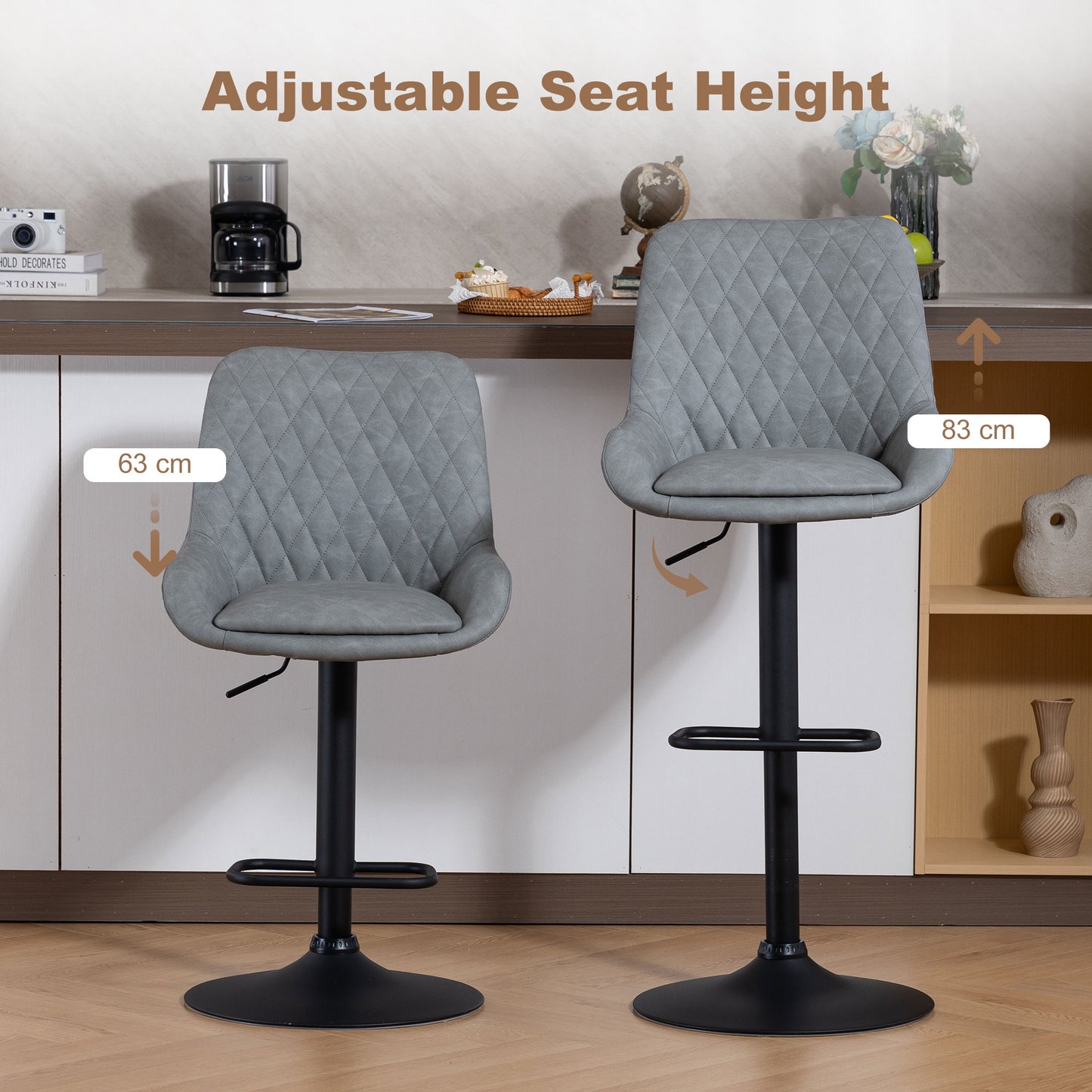 HOMCOM Set of Two Faux Leather Retro Bar Stools - Light Grey