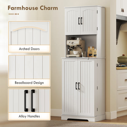 HOMCOM 181.5 cm Freestanding Storage Cabinet, Tall Kitchen Cupboard with Adjustable Shelves, 8 Door Spice Racks, White