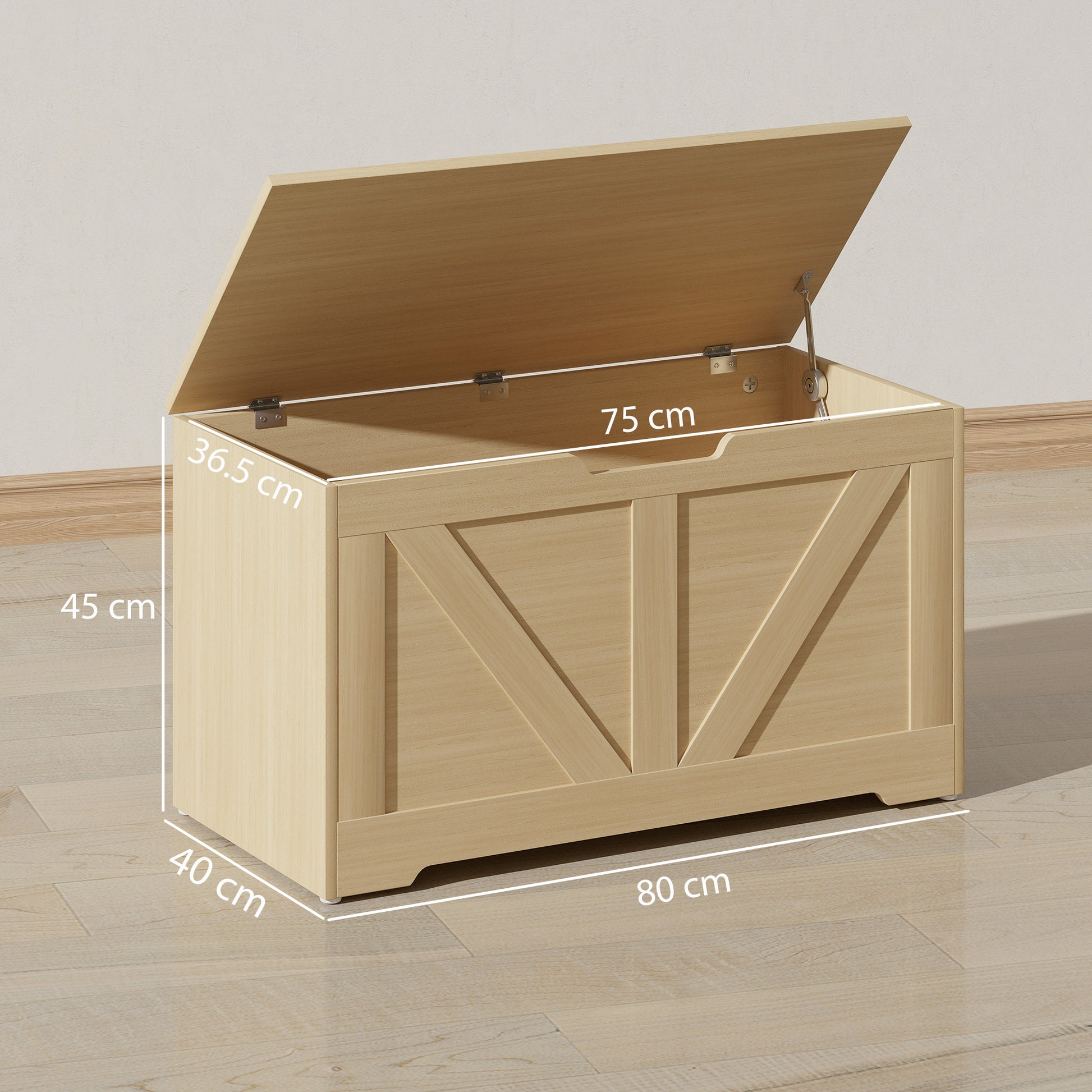 HOMCOM 100L Home Storage Box, with Safety Hinges - Natural Wood Finish--ChewyGames-ChewyGames