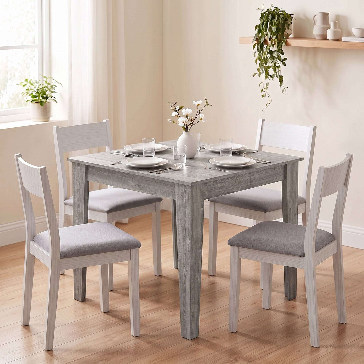 HOMCOM Dining Table for 4, 80L x 80W x 75Hcm, Modern Square Kitchen Table with Wood Effect Tabletop, Grey Wood Effect