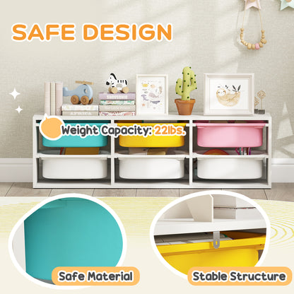 AIYAPLAY Low Height 2 Tiers Storage Organiser, Kids Toy Storage Unit with 6 Removable Bins for Bedroom, Nursery, Playroom
