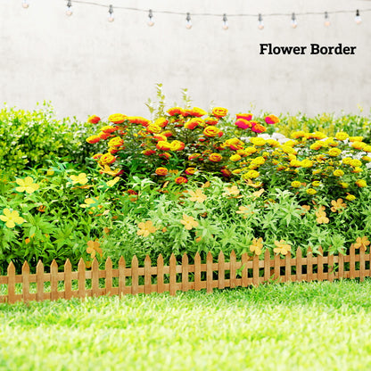 Outsunny Pack of 12 Wooden Border Fences, Garden Fixed Picket Fence for Lawn Edging, Flowerbed, 60L x 1D x 34H cm, Brown