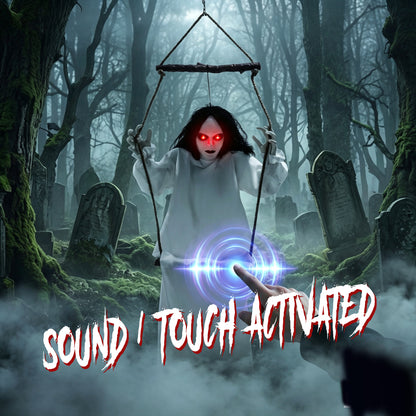 HOMCOM 170cm Animated Hanging Swing Ghost Halloween Decoration, Sound Touch Activated Ghost Halloween Animatronic