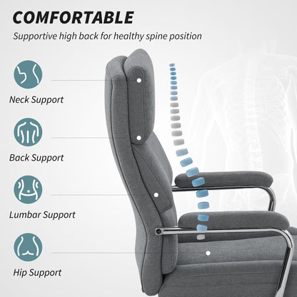 HOMCOM Executive Office Chair, Linen Fabric Computer Desk Chair with Double-Layer Back Cushion, Rocking Function, Height Adjustable for Home, Charcoal Grey