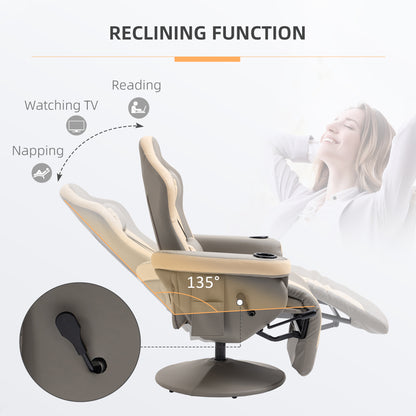 HOMCOM Manual Recliner Armchair PU Leather Lounge Chair w/ Adjustable Leg Rest, 135° Reclining Function, Grey