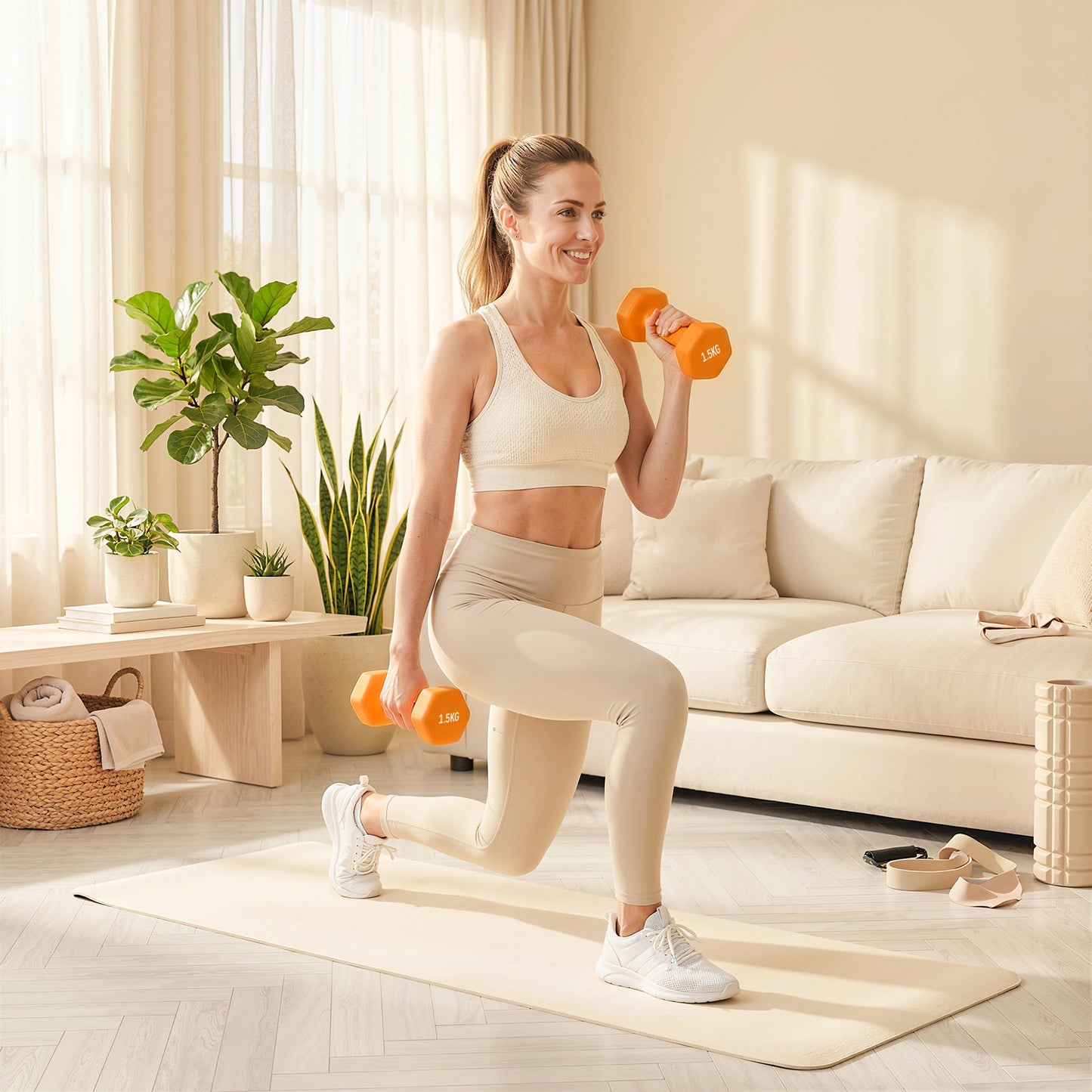 SPORTNOW 2 x 1.5kg Hexagonal Dumbbells Weights Set with Non-Slip Grip for Home Gym Workout, Orange