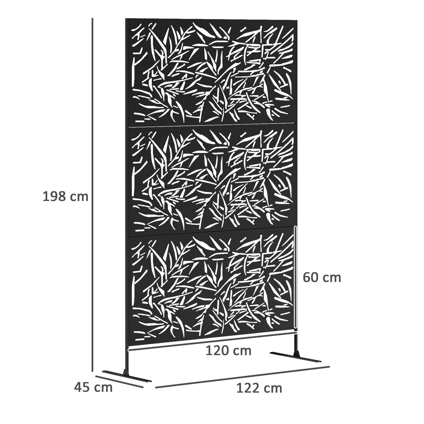 Outsunny Decorative Garden Privacy Screen with Stand, 6.5FT Freestanding Metal Outdoor Divider, Black