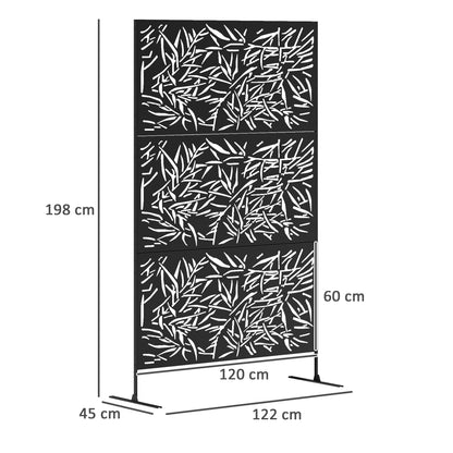 Outsunny Decorative Garden Privacy Screen with Stand, 6.5FT Freestanding Metal Outdoor Divider, Black