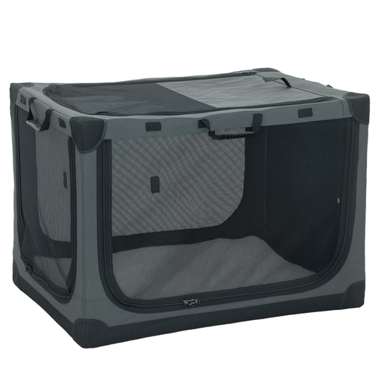 PawHut Soft Dog Crate Pet Travel Crate 90 x 64 x 64 cm with Removable Pad Mesh Window Army Green
