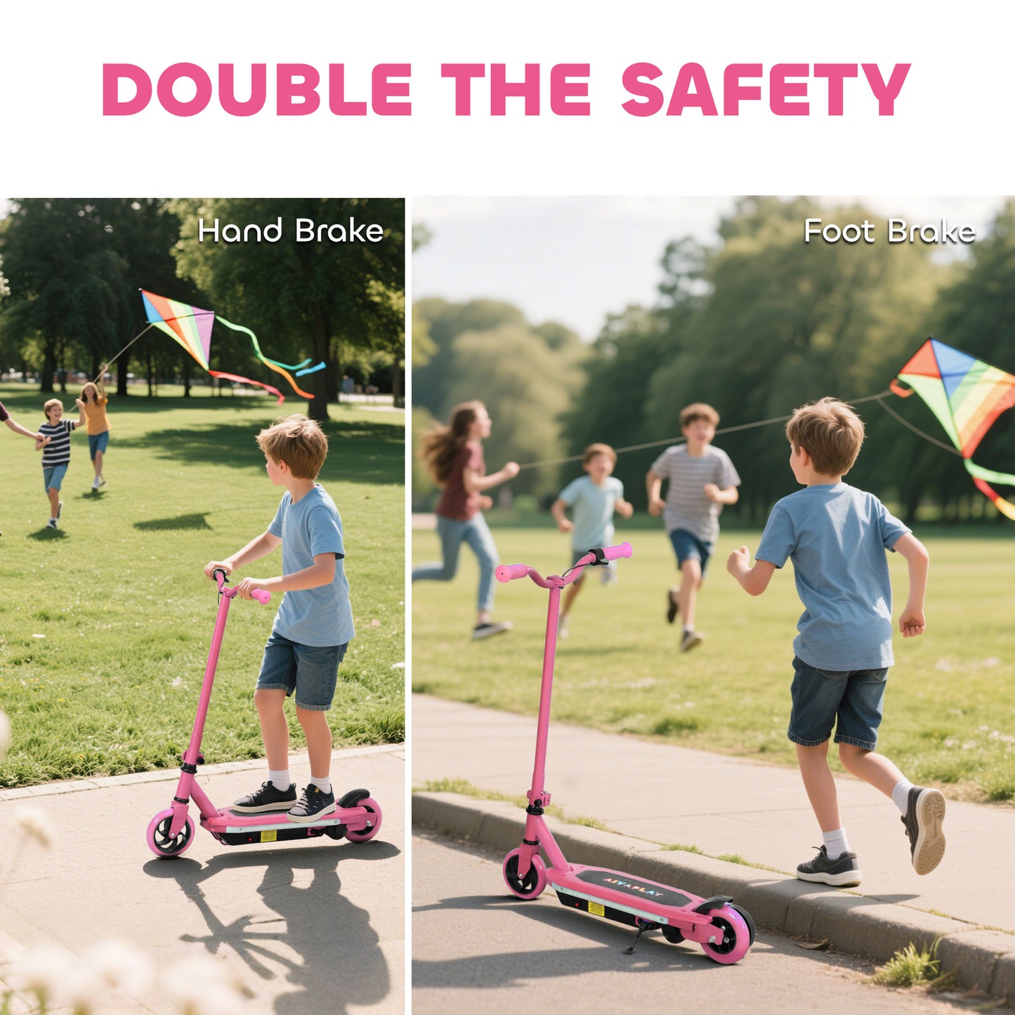 AIYAPLAY Electric Scooter for Kids 6-14 Years, with Colourful Lights, Pink
