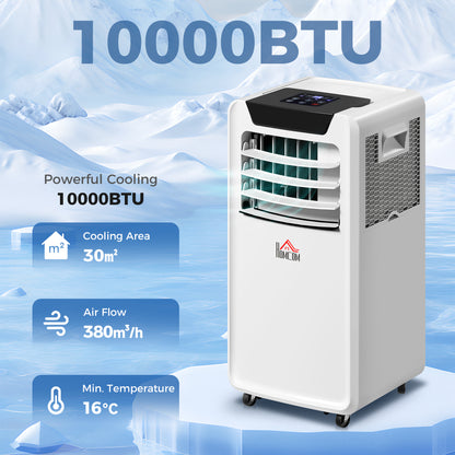 HOMCOM 10000 BTU Air Conditioning Unit, 3-in-1 Portable Air Conditioner, Dehumidifier, Cooling Fan with Remote Control, LED Display, 2 Speeds, 24H Timer, Window Venting Kit, 30m²