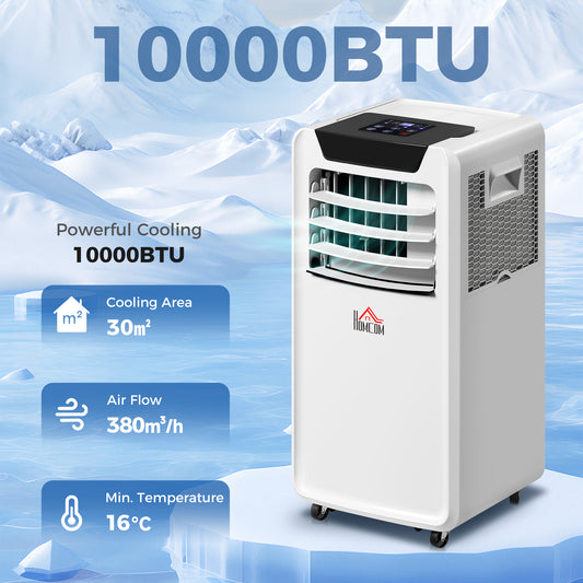 HOMCOM 10000 BTU Air Conditioning Unit, 3-in-1 Portable Air Conditioner, Dehumidifier, Cooling Fan with Remote Control, LED Display, 2 Speeds, 24H Timer, Window Venting Kit, 30m²