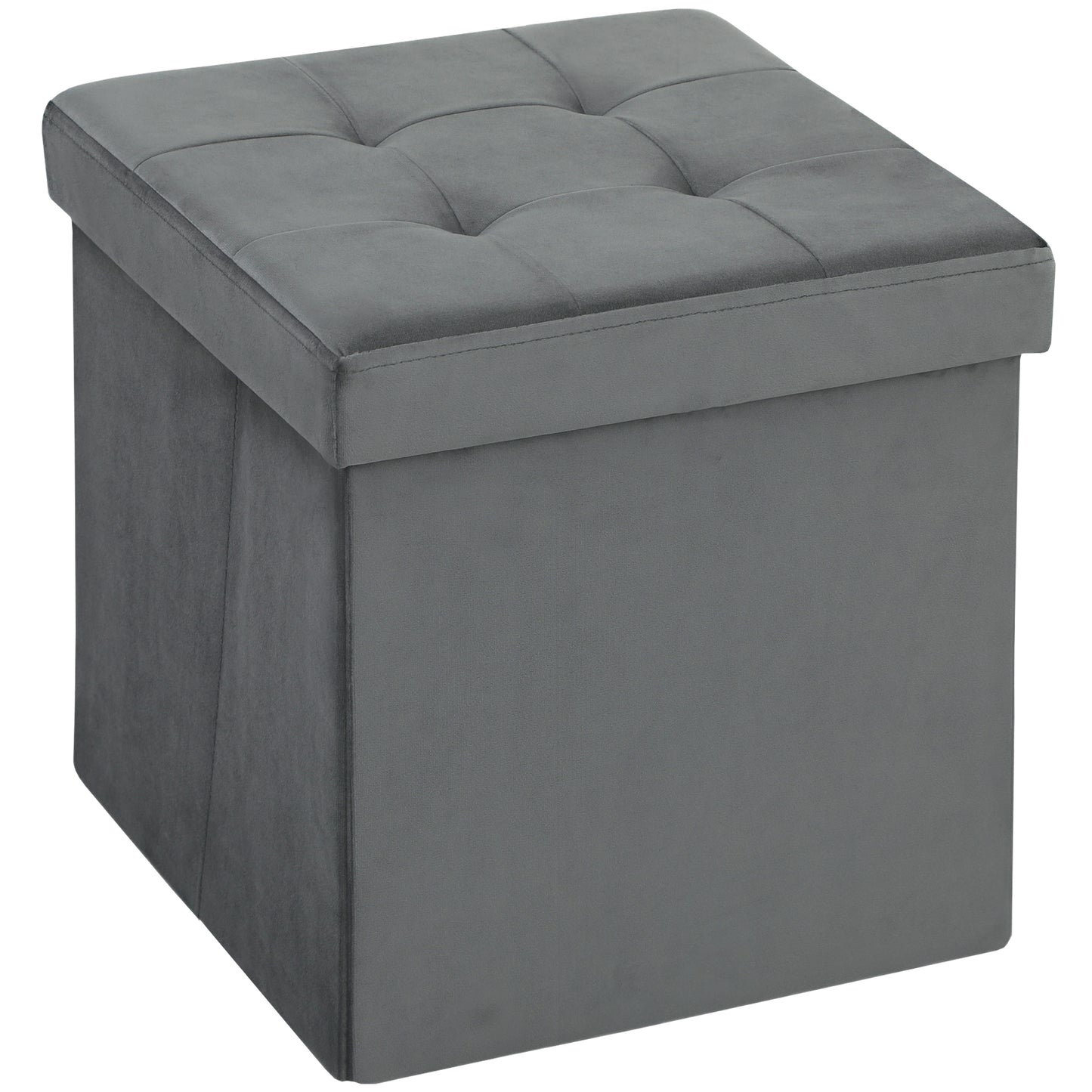 HOMCOM Foldable Velvet-Feel Storage Ottoman - Grey--ChewyGames-ChewyGames