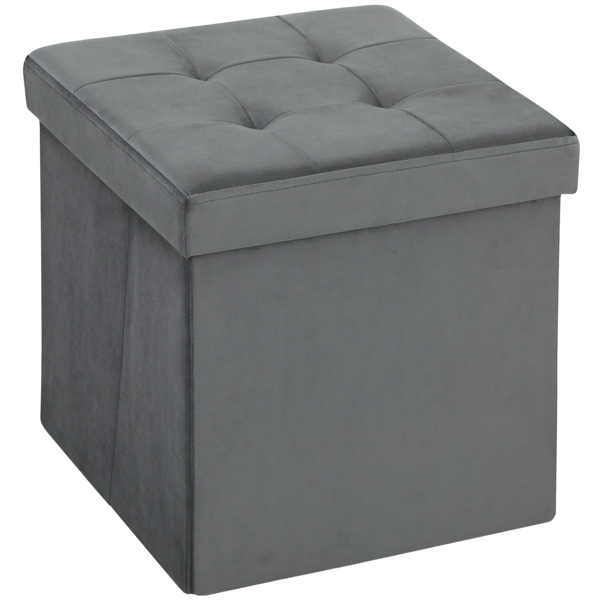 HOMCOM Foldable Velvet-Feel Storage Ottoman - Grey--ChewyGames-ChewyGames