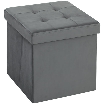 HOMCOM Foldable Velvet-Feel Storage Ottoman - Grey--ChewyGames-ChewyGames