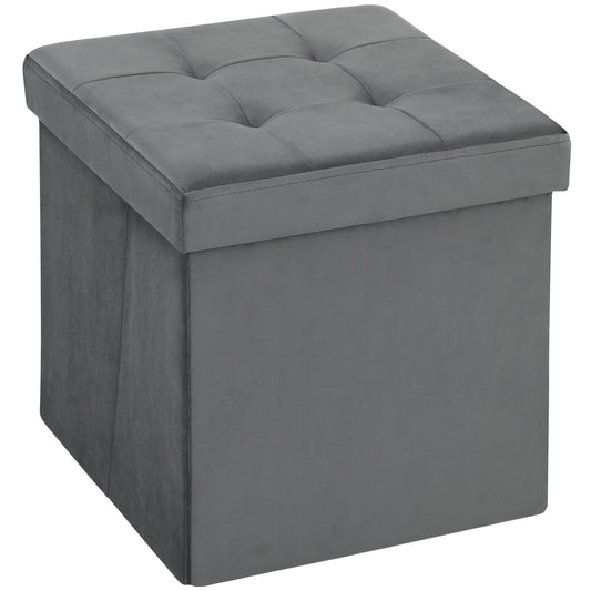 HOMCOM Foldable Velvet-Feel Storage Ottoman - Grey--ChewyGames-ChewyGames
