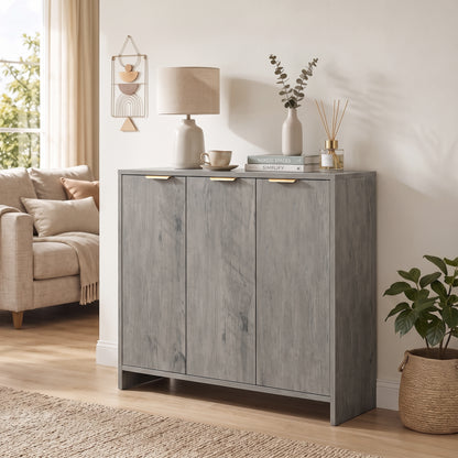HOMCOM Sideboard Cabinet, Modern Storage Cabinet with 3 Doors and Adjustable Shelves for Living Room, Dining Room, Grey