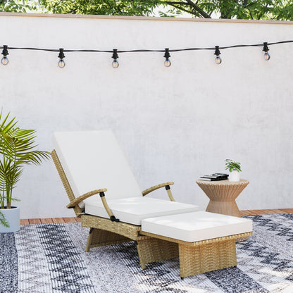 Outsunny 80° Reclining Rattan Lounger - White/Beige
