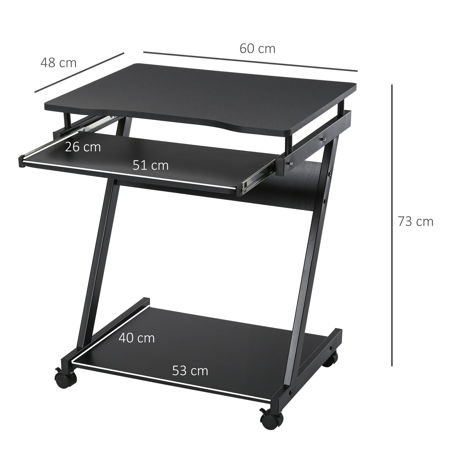 HOMCOM Movable Computer Desk with 4 Moving Wheels and Keyboard Tray Black