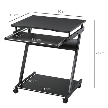 HOMCOM Movable Computer Desk with 4 Moving Wheels and Keyboard Tray Black