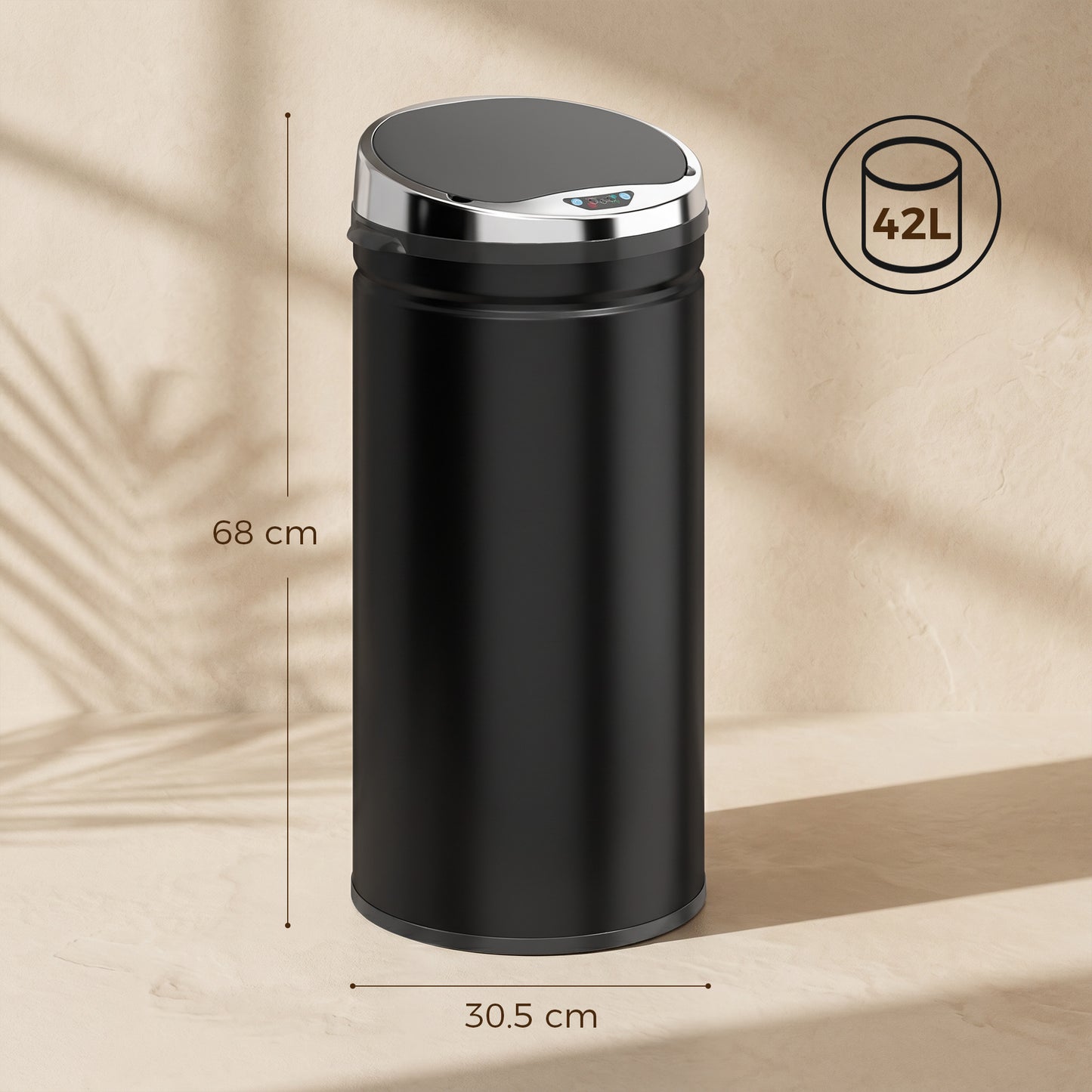HOMCOM 42L Sensor Bin, Automatic Touchless Rubbish Bin with Soft-Close Lid, Fingerprint Resistant Stainless Steel for Kitchen, Home Office, Recycling and Waste, Black