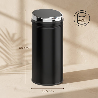 HOMCOM 42L Sensor Bin, Automatic Touchless Rubbish Bin with Soft-Close Lid, Fingerprint Resistant Stainless Steel for Kitchen, Home Office, Recycling and Waste, Black