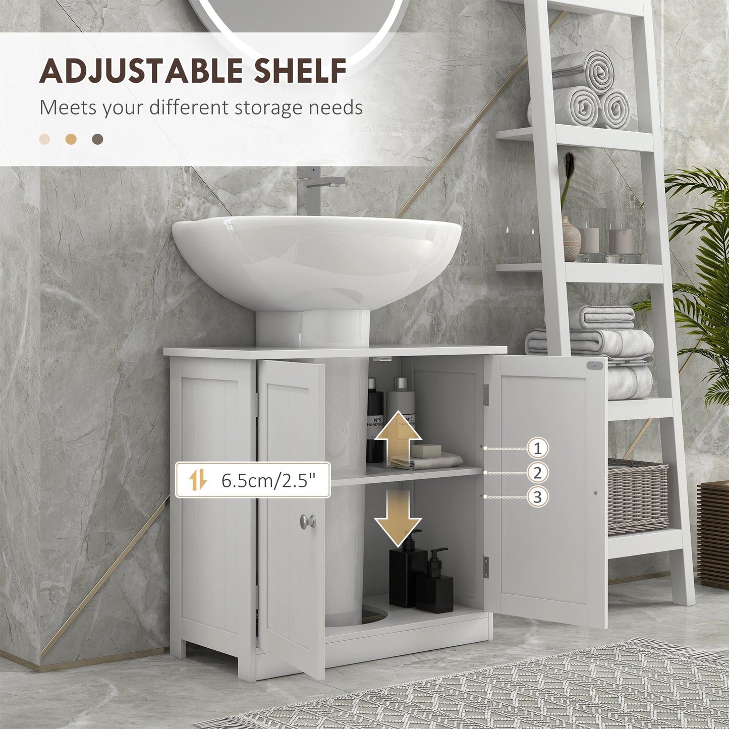 HOMCOM Under Sink Bathroom Storage Cabinet 2 Layers Vanity Unit Wooden - White