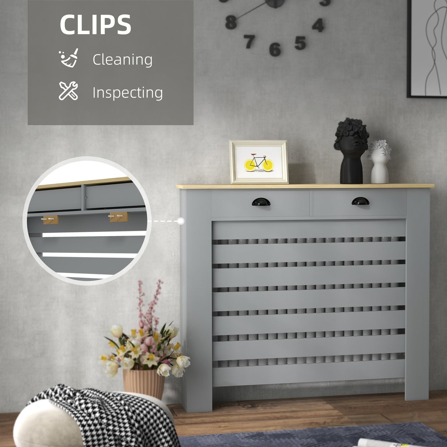 HOMCOM 95.5H x 111Wcm Radiator Cover, with Drawer - Grey--ChewyGames-ChewyGames