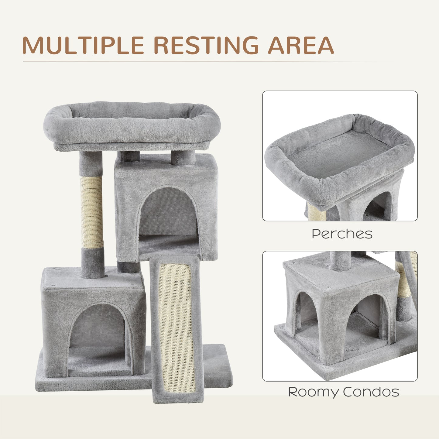 PawHut Cat Tree for Indoor Cats 81cm Cat Scratching Post Scratch Board Kitten Tower Climbing Frame Grey