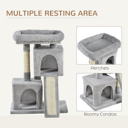 PawHut Cat Tree for Indoor Cats 81cm Cat Scratching Post Scratch Board Kitten Tower Climbing Frame Grey