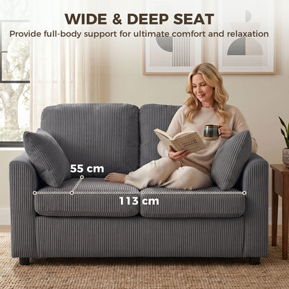 HOMCOM 2 Seater Sofa, Corduroy Small Couch with Spring Cushion, Wide and Deep Seat, Dark Grey