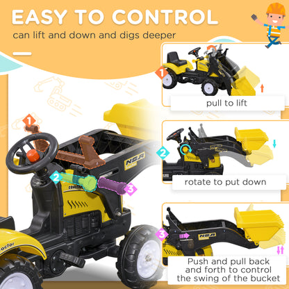 HOMCOM Ride On Tractor, Toddler Excavator Toy, Pretend Play Construction Truck with Adjustable Bucket, Horn for 3 Years+