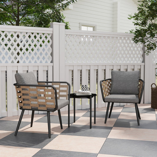 Outsunny 3 Pieces Rattan Bistro Set with Washable Seat and Back Cushions, Glass Top Coffee Table, for Outdoor, Patio, Black-Outdoor Furniture Sets-ChewyGames-ChewyGames